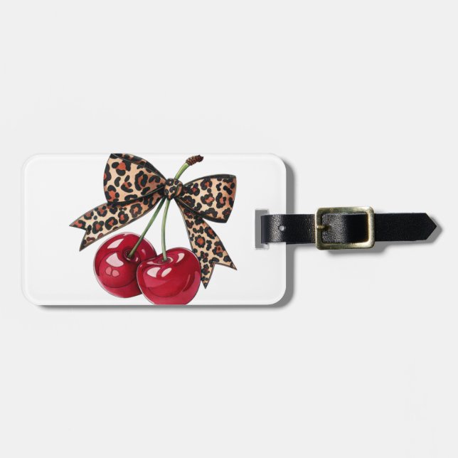 Etiqueta Para Maletas Leopard Bow Cherry Pop (Frente Horizontal)