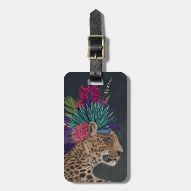 Etiqueta Para Maletas Leopardo con la cabeza tropical (Frente Vertical)