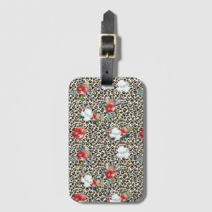 Etiqueta Para Maletas Leopardo dorado Imprimir Floral Blanco Rojo