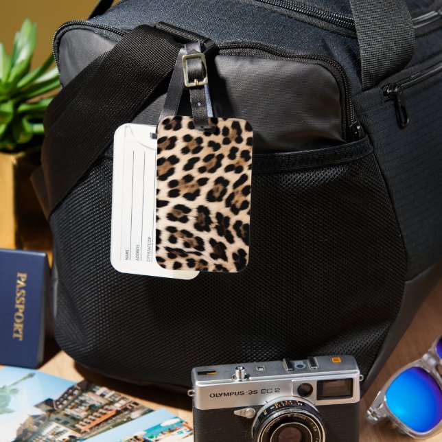 Etiqueta Para Maletas Leopardo negro cremoso (Anverso & Reverso)