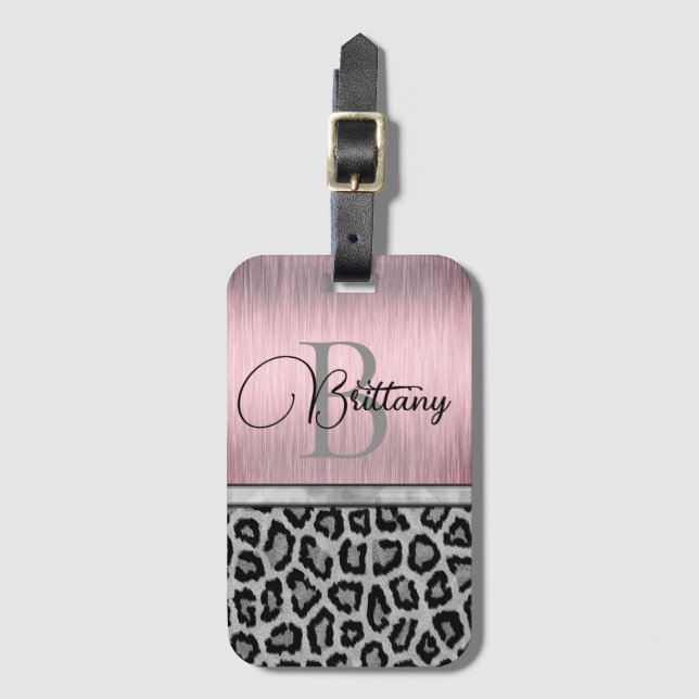 Etiqueta Para Maletas Leopardo personalizado Shimmery Pink Rubor (Anverso vertical)