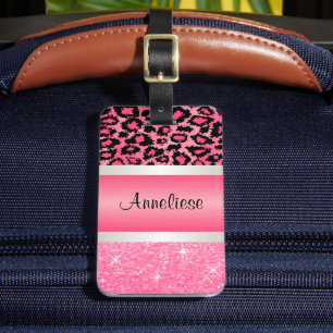 Etiqueta Para Maletas Leopardo rosa e impresión Purpurinoso