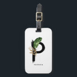 Etiqueta Para Maletas Letra boho filia tropical P Monogramo Bridesmaid<br><div class="desc">Letra moderna e inspirada en el boho P monograma etiqueta para el equipaje. Cuenta con ilustraciones acuáticos de follaje tropical con detalles de Relieve metalizado de color oro falso y pincel negro trenzado. Personalice agregando un nombre. Esta moderna etiqueta de monograma de vegetación será perfecta como regalo de dama de...</div>