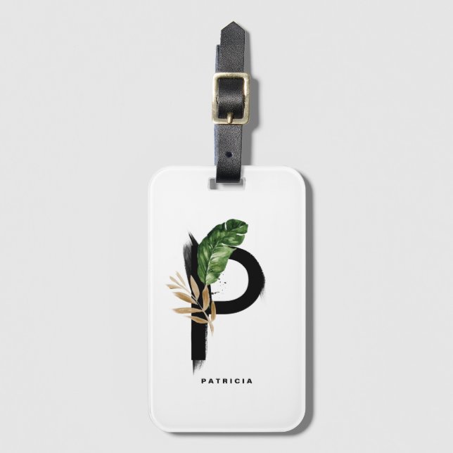 Etiqueta Para Maletas Letra boho filia tropical P Monogramo Bridesmaid (Anverso vertical)