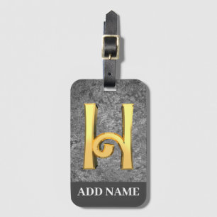 Etiqueta Para Maletas Letra de monograma H gris y oro personalizada