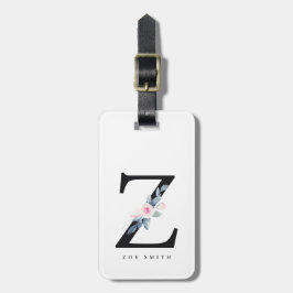 ETIQUETA PARA MALETAS LETRA DE NOMBRE DE ALFABETAS DE FLORES AZULES DE R