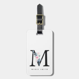 ETIQUETA PARA MALETAS LETRA DE NOMBRE DE ALFABETAS DE FLORES AZULES RUBO