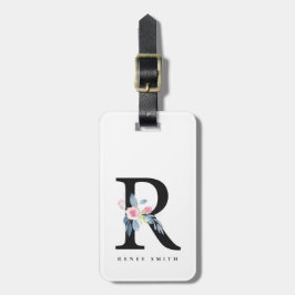 ETIQUETA PARA MALETAS LETRA DE NOMBRE DE ALFABETAS DE FLORES AZULES RUBO