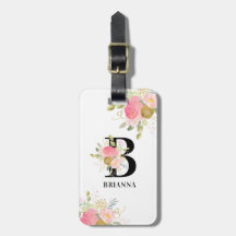 Letra floral monogramo rosa y ramo de oro