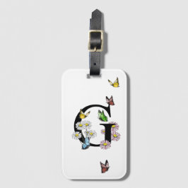 Etiqueta Para Maletas Letra G Monograma de mariposa floral inicial