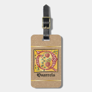 Etiqueta Para Maletas Letra medieval floral iluminada monograma Q