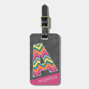 Etiqueta Para Maletas Letra monograma A de pizarra con chevrones brillan