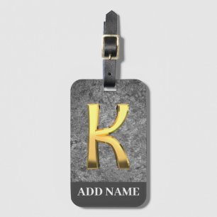 Etiqueta Para Maletas Letra monograma K gris y oro personalizada
