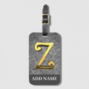 Etiqueta Para Maletas Letra monograma Z gris y oro personalizada