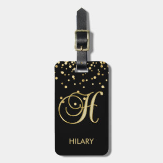 Etiqueta Para Maletas Letra negra elegante "H" del monograma del oro con