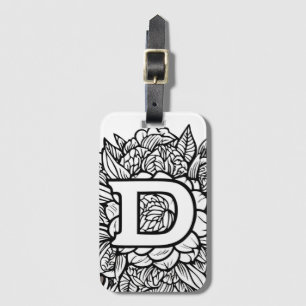 Etiqueta Para Maletas Letra personalizada D Tatuaje floral blanco negro