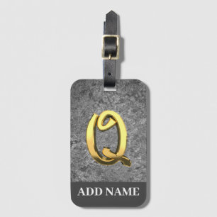 Etiqueta Para Maletas Letra personalizada de monograma gris y oro Q
