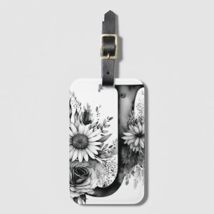 Etiqueta Para Maletas Letra personalizada J Daisy Floral acuarela
