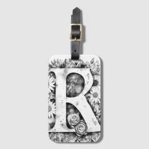 Etiqueta Para Maletas Letra personalizada R Daisy Floral acuarela