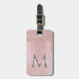 Etiqueta Para Maletas Letras Elegantes de Niña con Brillo Rosa que Gotea