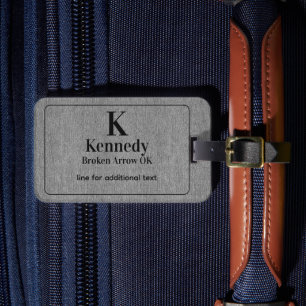 Etiqueta Para Maletas Letras Negras Modernas Estampado de Denim Gris Cla