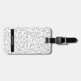 Etiqueta Para Maletas Leyes y Whiskers personalizados en blanco y negro