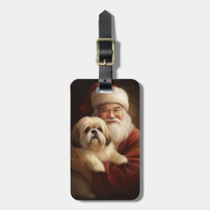 Etiqueta Para Maletas Lhasa Apso con Santa Claus Navideño Festivo