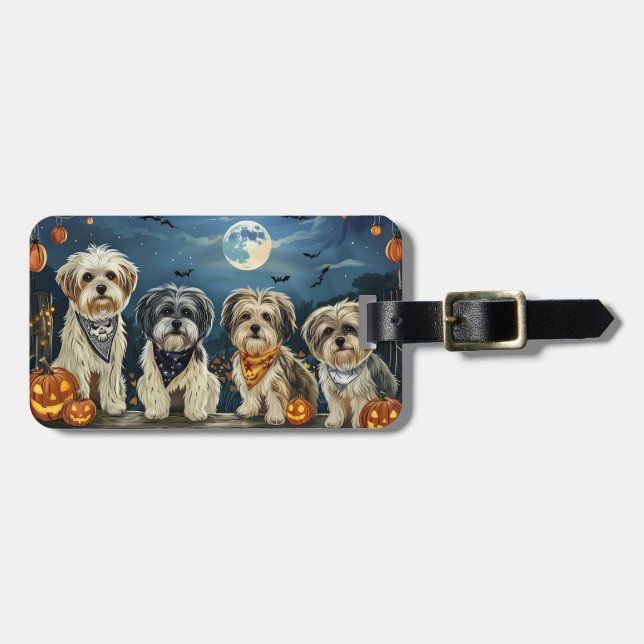 Etiqueta Para Maletas Lhasa Apso Halloween Spooky (Frente Horizontal)