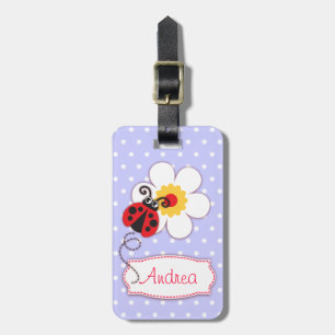 Etiqueta Para Maletas Lilac rojo ladybug y puntos de polka llamados etiq