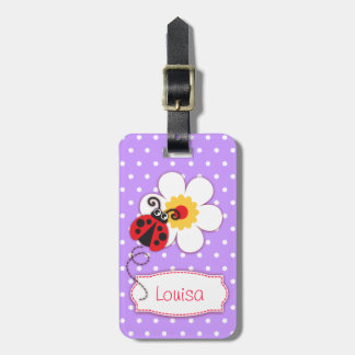 Etiqueta Para Maletas Lilac rojo ladybug y puntos de polka llamados etiq