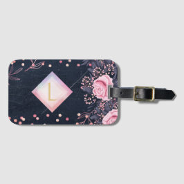 Etiqueta Para Maletas Lilibet Monograma Navy Rosegold Regalos Princesas 