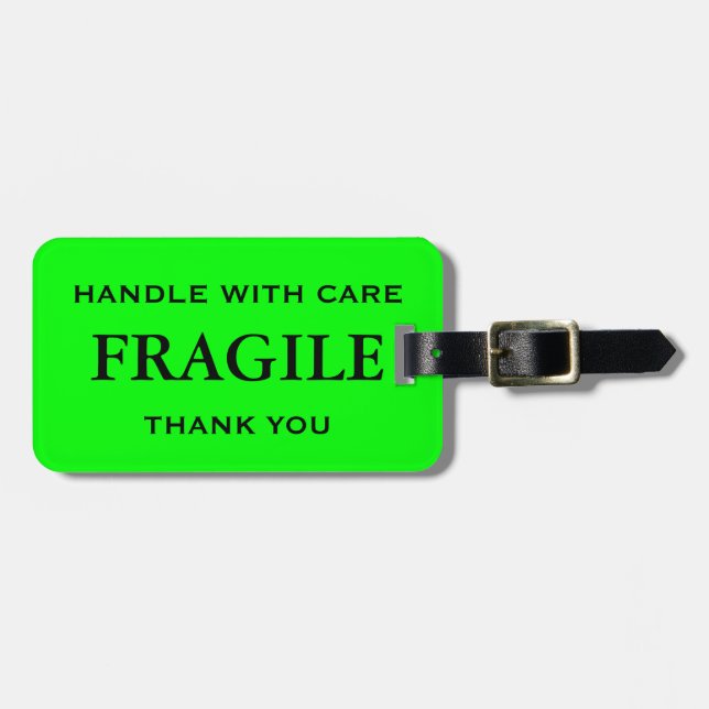 Etiqueta Para Maletas Lime Green Black Fragile Handle with Care (Frente Horizontal)