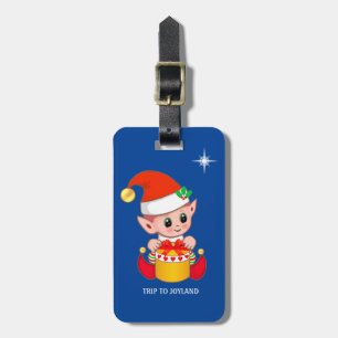 Etiqueta Para Maletas Lindo elfo de Navidad y estrella en azul real