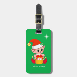 Etiqueta Para Maletas Lindo elfo de Navidad y estrella en verde