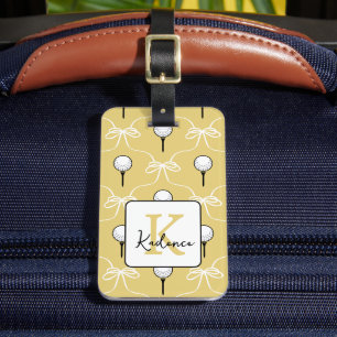 Etiqueta Para Maletas Lindo lazo blanco amarillo patrón de golf monogram