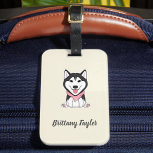 Etiqueta Para Maletas Lindo perro husky blanco y negro