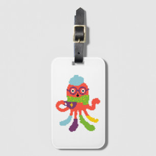 Etiqueta Para Maletas Lindo pulpo enfermo pixelado colorido