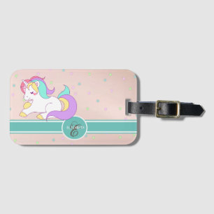 Etiqueta Para Maletas Lindo Unicornio de Arcoíris, Monograma de Estrella