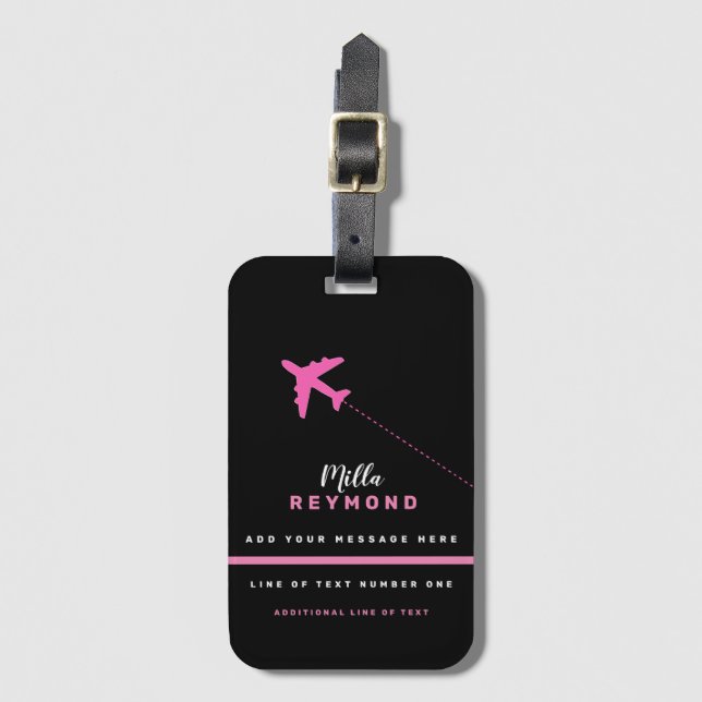 Etiqueta Para Maletas lindo viaje aéreo femenino moderno PINK BLACK (Anverso vertical)