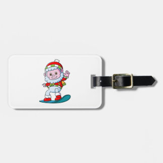 Etiqueta Para Maletas lindo yeti con traje de santa jugando a snowboard