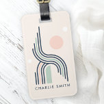 Etiqueta Para Maletas Líneas de arte geométrico abstractas retro círculo<br><div class="desc">Etiqueta de equipaje con formas geométricas y líneas en colores retro y su nombre o texto personalizado.</div>