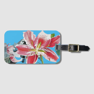 Etiqueta Para Maletas Lirio Rojo Lillies floral Azul tu alegría