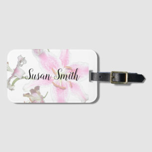 Etiqueta Para Maletas Lirio rosa   Flor rosa lirio delgada en blanco