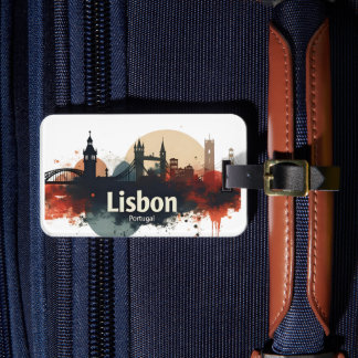 Etiqueta Para Maletas Lisboa Portugal acuarela horizonte - Arte de Viaje
