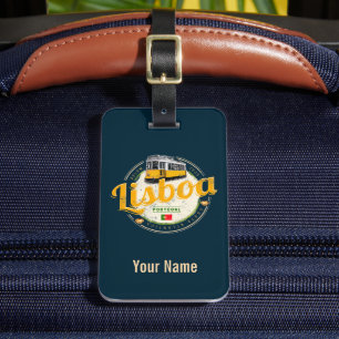 Etiqueta Para Maletas Lisboa Portugal: recuerdo de vintage con tranvía r