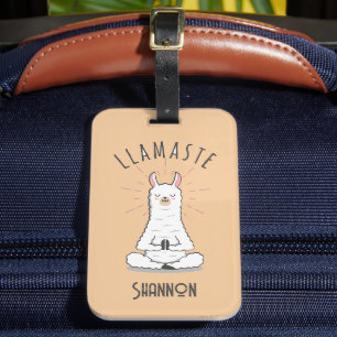 Etiqueta Para Maletas Llama de yoga - Nombre de monograma de llamada Pun