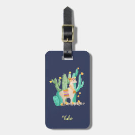 Etiqueta Para Maletas Llama y acuarela color azul cactus personalizado