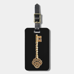 Etiqueta Para Maletas Llave de esqueleto de Steampunk con oro dorado ant