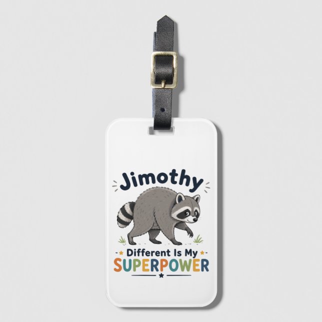 Etiqueta Para Maletas Lo diferente de Jimothy es mi superpoder (Anverso vertical)