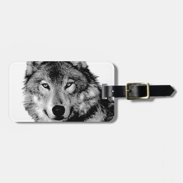 Etiqueta Para Maletas Lobo blanco y negro (Frente Horizontal)